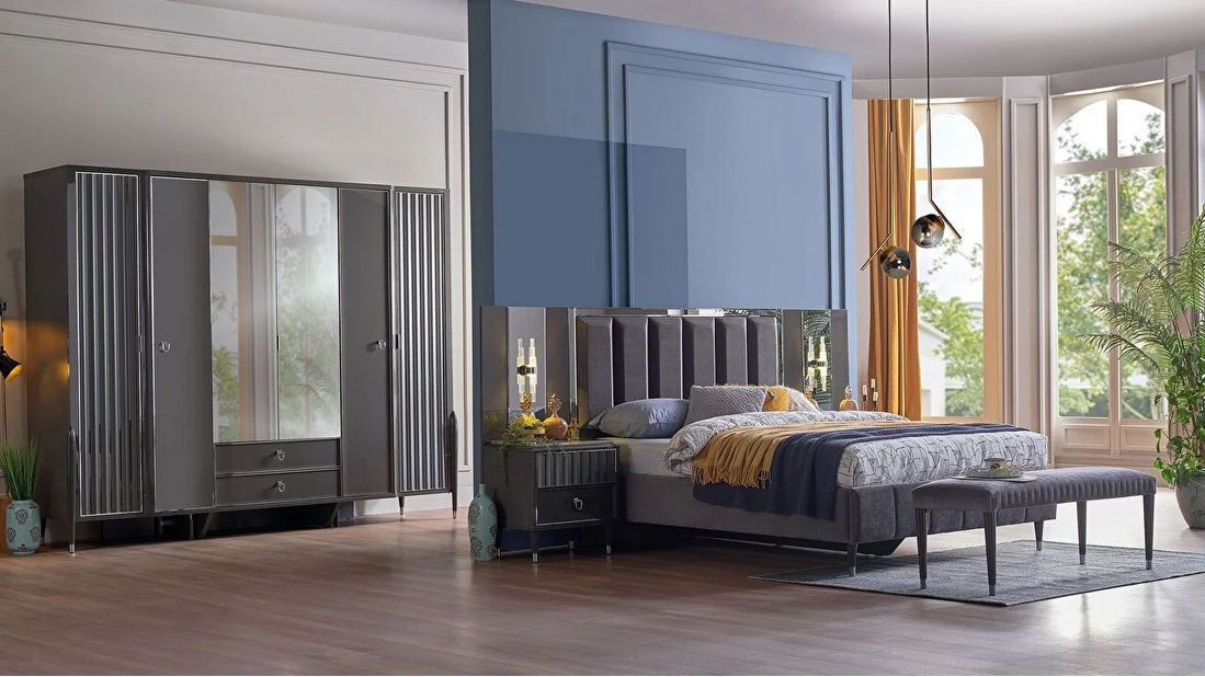 SCHLAFZIMMER SET PN GRAVITA 6 KPL.GRD. PRADA GRI/TEKSTIL DEs